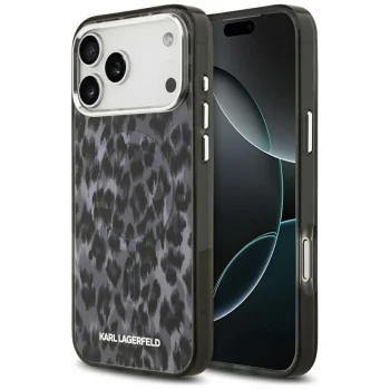 Чехол Karl Lagerfeld IML Leopard Pattern MagSafe для iPhone 17 Pro Max, черный