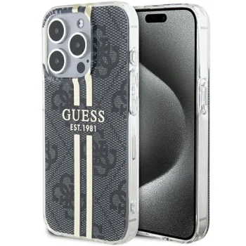 Guess iPhone 15 Pro vāciņš IML 4G Gold Stripe, melns