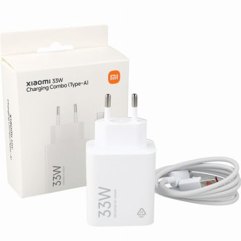 Xiaomi MDY-16-EF 1xUSB-A 33W sienas lādētājs ar 3A USB‑C kabeli – balts