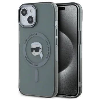 Чехол Karl Lagerfeld для iPhone 15 HC MagSafe IML Metal K. Head, черный