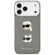 Karl Lagerfeld FW Grained Karl & Choupette Heads Pins & Logo iPhone 17 Pro Max vāciņš - pelēks | Phone Case Cover