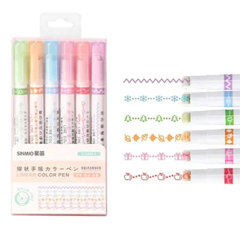Pattern Curve Highlighter Pens for Journaling, Set of 6