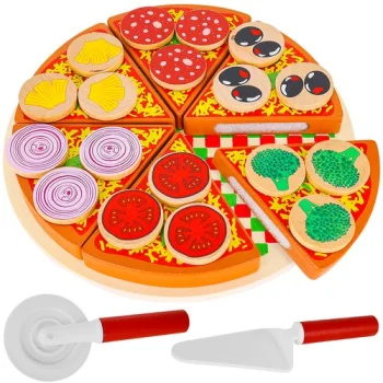 Koka picas rotaļa ar piederumiem, 21 cm | Wooden pizza play set with accessories