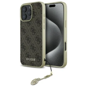 Guess GUHCP16LGF4GBR iPhone 16 Pro 6.3" brūns/brūns cietais futrālis 4G Charms Collection | brown/brown hardcase
