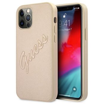 Guess iPhone 12 / 12 Pro Case Saffiano Vintage Script, Gold