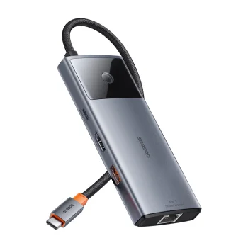 USB HUB 6в1 Baseus Metal Gleam Series II USB-A/USB-C/USB-C PD/HDMI/RJ45 – черный