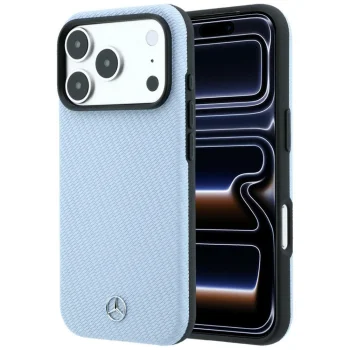Чехол Mercedes Leather Semi Wrap Wood Effect MagSafe для iPhone 17 Pro / 18 Pro, синий