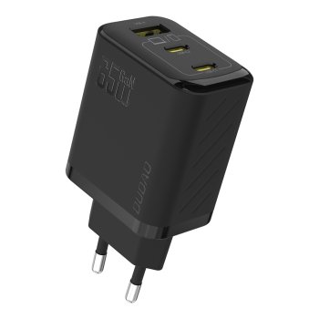Dudao A29 65W GaN sienas lādētājs 2 x USB-C + 1 x USB-A – melns