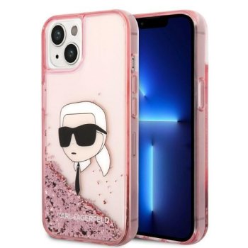 Karl Lagerfeld Glitter Karl's Head vāciņš iPhone 14 Plus / 15 Plus - rozā