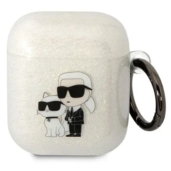 Karl Lagerfeld caurspīdīgs vāciņš AirPods 1 / 2 KLA2HNKCTGT ar mirdzumiem