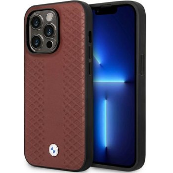 BMW Hardcase Leather Diamond Pattern Burgundy iPhone 14 Pro Max