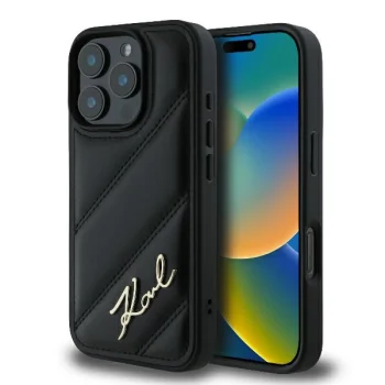 Чехол Karl Lagerfeld для iPhone 16 Pro Max Diagonal Quilted Script, черный