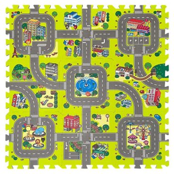 Детский игровой коврик-пазл из пеноматериала, город, 9 штук,...
