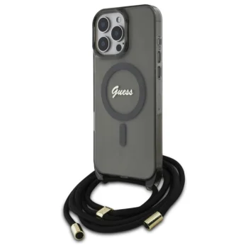 Чехол Guess для iPhone 16 Pro Max Crossbody Cord Script MagSafe, черный