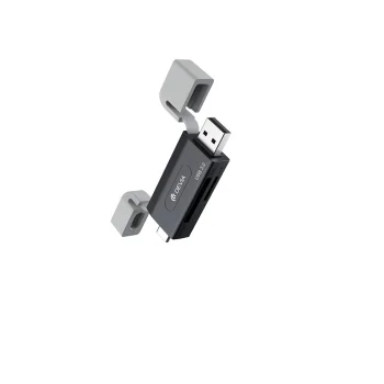 USB un USB-C 3.0 atmiņas karšu lasītājs Devia EL240 2-in-1, melns