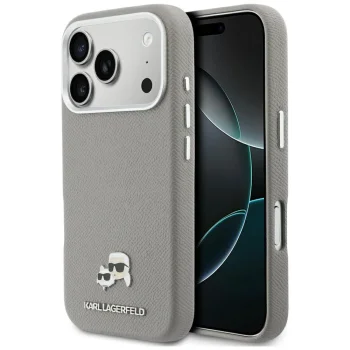 Karl Lagerfeld Karl & Choupette Head Pins чехол Saffiano с MagSafe для iPhone 17 Pro – серый