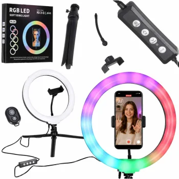 10" LED RGB Ring Light with Tripod, Phone Holder, and Remote