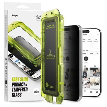 Ringke iPhone 17 Pro aizsargstikls Easy Slide Privacy 2-pack, melns