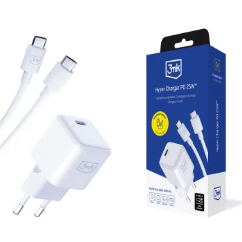 Сетевое зарядное устройство 3mk Hyper Charger PD GaN 25W с кабелем USB-C, белое