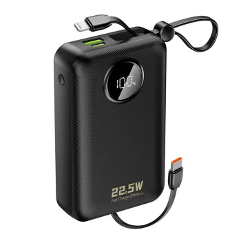 Внешний аккумулятор Dudao K14+ 20000mAh 22.5W с кабелями USB-C/Lightning, черный