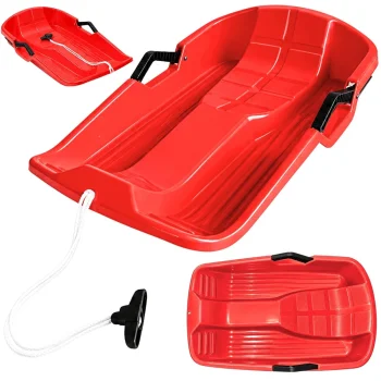 Plastic sledge with brakes and pull rope, red, 64 cm