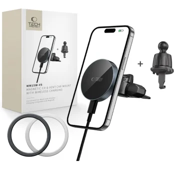 Tech-Protect MM15W-V5 MagSafe auto turētājs ar 15W bezvadu lādētāju, melns