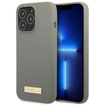 Чехол Guess Silicone Logo Plate MagSafe для iPhone 13 Pro Max, серый