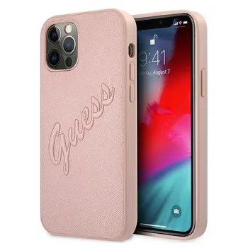 Guess iPhone 12 / 12 Pro Case Saffiano Vintage Script, Pink