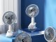 Bezvadu galda ventilators ar klipsi, 3 ātrumi, balts-pelēks