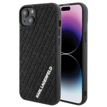 Karl Lagerfeld iPhone 15 Plus / 14 Plus vāciņš 3D Rubber Multi Logo, melns