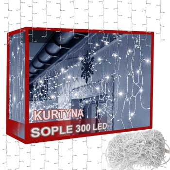 LED gaismas aizkars 300 LED 10m savienojama Ziemassvētku virtene, auksti balta