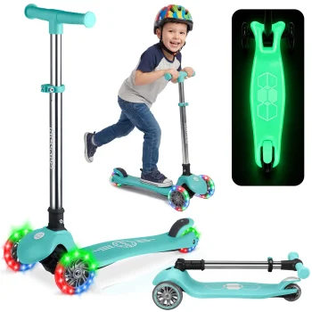 Детский трехколесный самокат Ricokids Glow 3в1 с LED колесами, бирюзовый