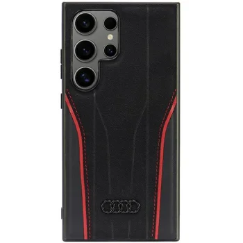 Audi Samsung Galaxy S24 Ultra vāciņš Genuine Leather MagSafe, melns/sarkans