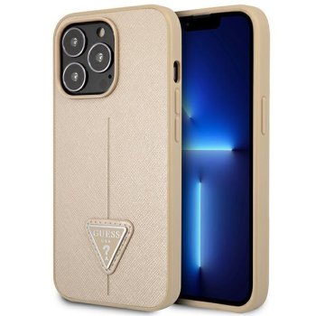 Guess Saffiano Triangle Logo vāciņš iPhone 14 Pro Max - Bēšs