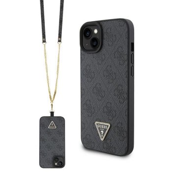 Guess iPhone 15 Plus Case Crossbody 4G Metal Logo, Black