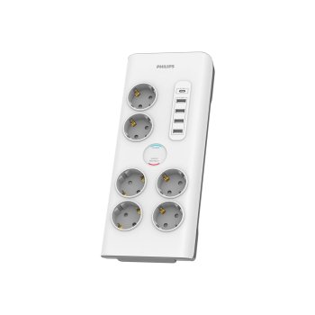 Philips pagarinātājs ar aizsardzību 6 Schuko ligzdas 4xUSB-A 1xUSB-C 2m 16A, balts