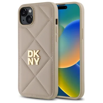 DKNY iPhone 15 Plus vāciņš Quilted Stack Logo, bēšs