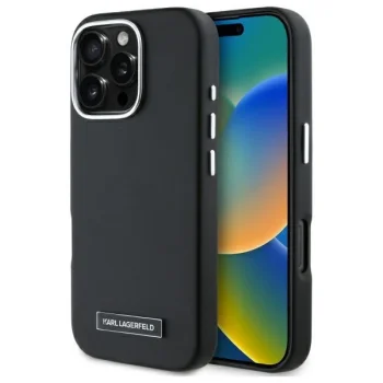 Apple iPhone 16 Pro 6.3'' Karl Lagerfeld FW Metal Plate MagSafe Case Cover, Black | Telefona Maciņš Vāks Apvalks...