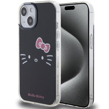 Hello Kitty iPhone 15 vāciņš IML Kitty Face, melns