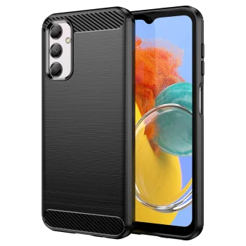 Elastīgs vāciņš ar karbona rakstu Samsung Galaxy M14 tālrunim Carbon Case, melns
