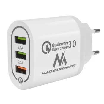Sienas lādētājs Maclean MCE479 W, Quick Charge 3.0, 3x USB, balts