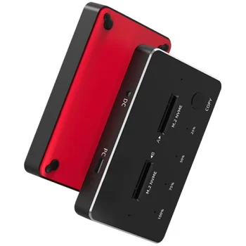 M.2 SATA un NVMe SSD dokstacija ar 2 slotiem, USB-C, USB-A, melna