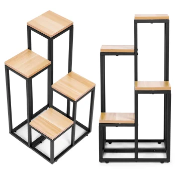 Подставка для цветов ModernHome, 4 полки металл+MDF, светлый орех