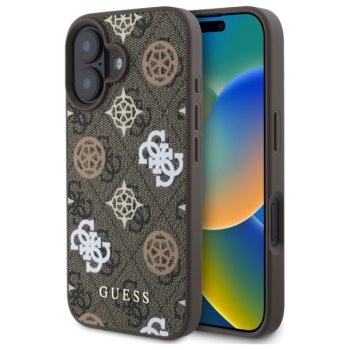 Чехол Guess Peony On 4G Background MagSafe для iPhone 16, коричневый