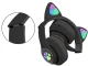 Bezvadu Bluetooth austiņas ar kaķa ausīm, LED RGB, FM radio, MicroSD, melnas