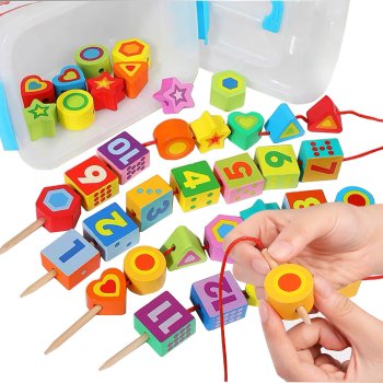 Montesori koka klucīši vēršanai ar cipariem 37 gab.