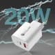 A6MaxL 20W USB-A un USB-C tīkla lādētājs ar 1m USB-C - Lightning kabeli, balts
