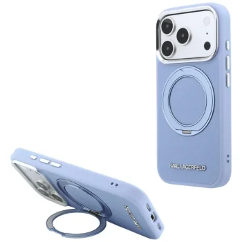 Karl Lagerfeld Ring Stand 360 MagSafe vāciņš iPhone 18 Pro / 17 Pro, gaiši zils