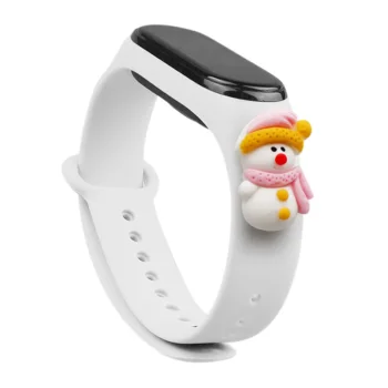 Новогодний ремешок для Xiaomi Mi Band 3 / 4 со снеговиком, белый