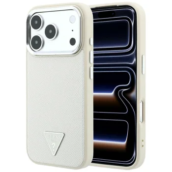 Чехол Guess Grained Triangle Logo MagSafe для iPhone 18 Pro Max / 17 Pro Max, бежевый